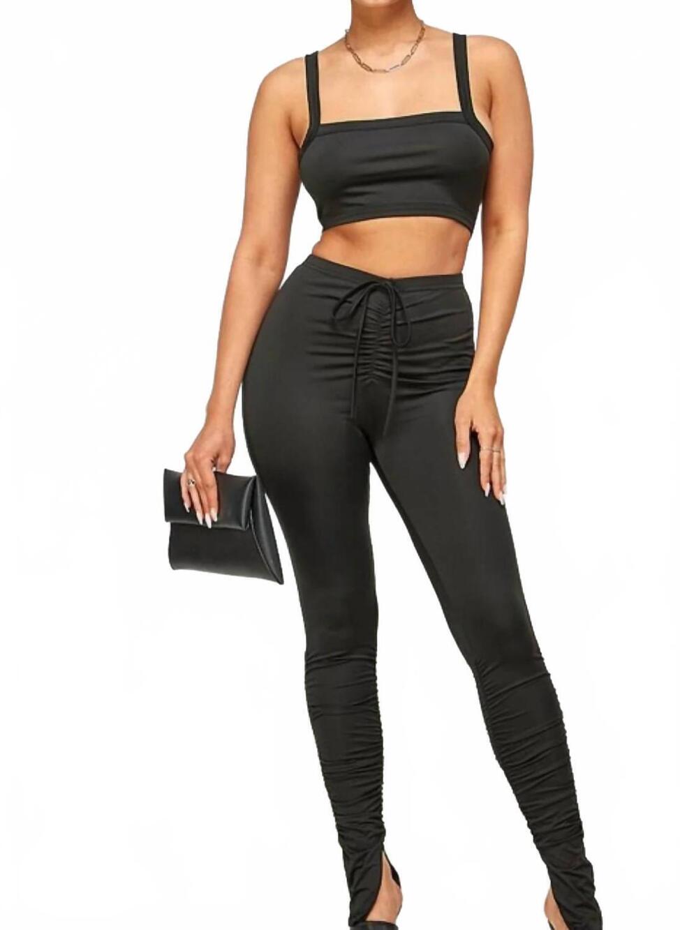 NEW JIREH CLOTHING nollie crop top and pants set in black